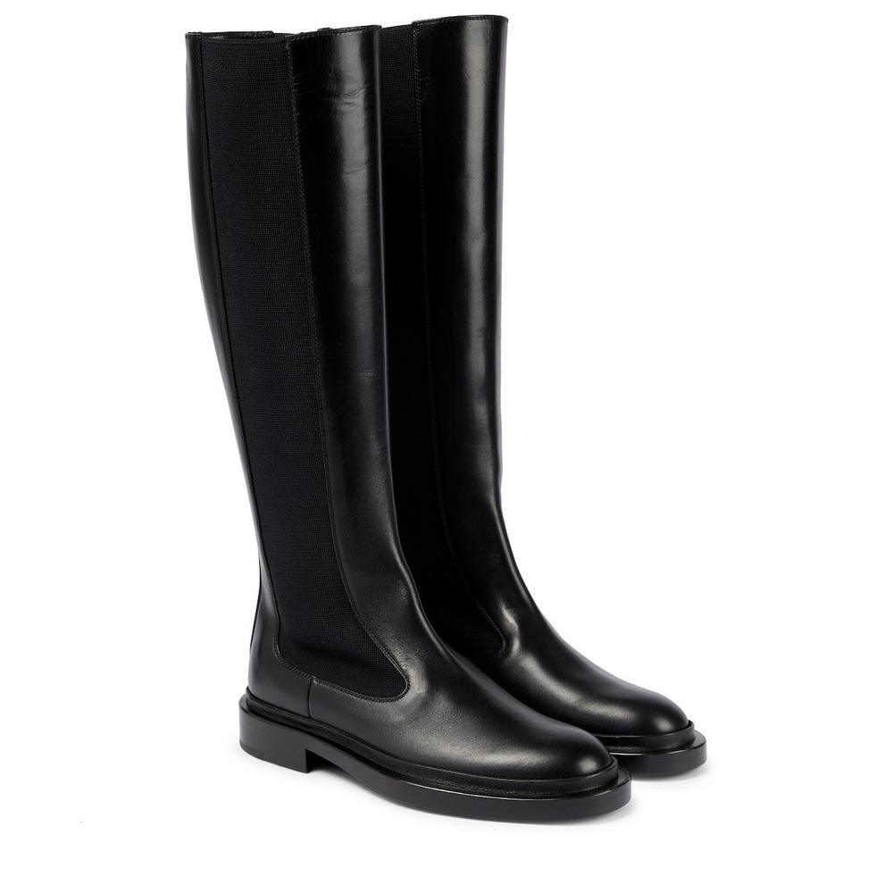 Jil Sander Black Leather Knee High Boots Elastic Sides 39.5 NWOB Imperfections